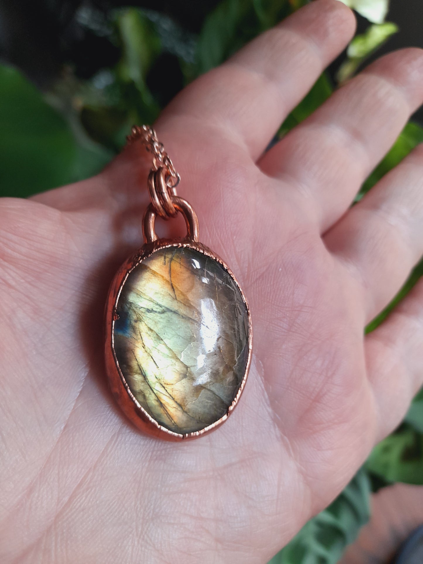 Golden Flash Labradorite Pendant on Leather Cord