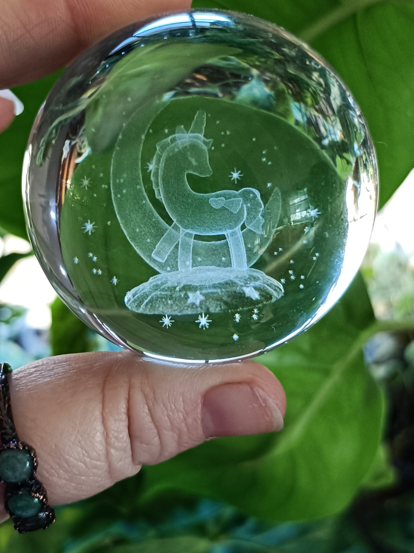 Glass Sphere - Unicorn and Moon