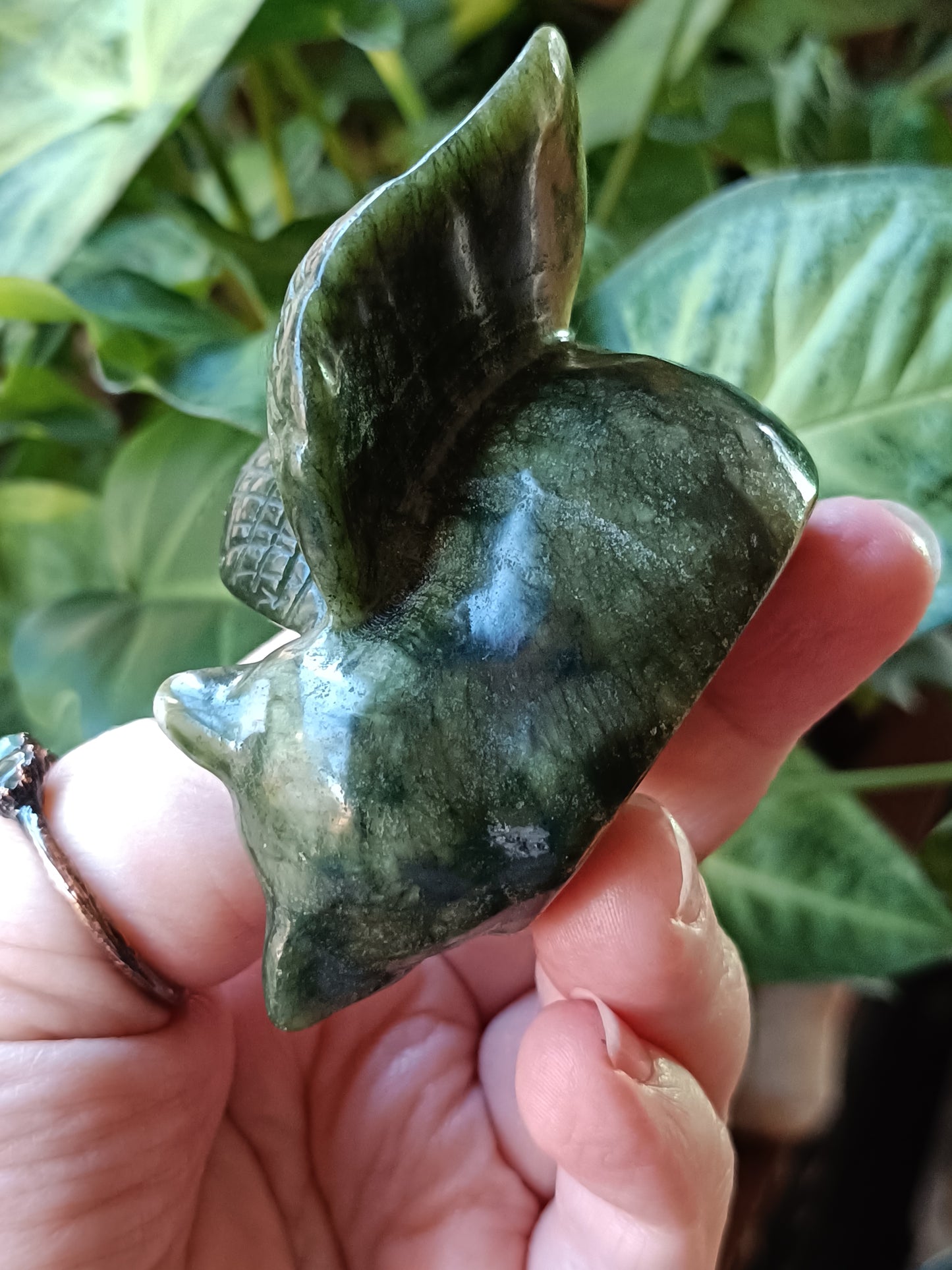Green ' Serpentine' Jade Sleeping Angel Cat - 150-180g