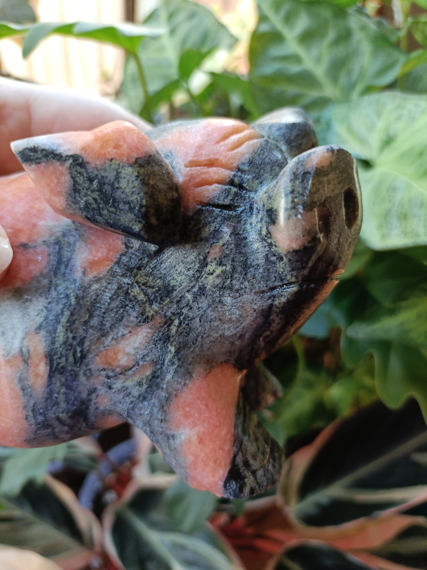 Orange Calcite & Zoisite Pair of Pigs 'Sunstone Jade' - 2375g