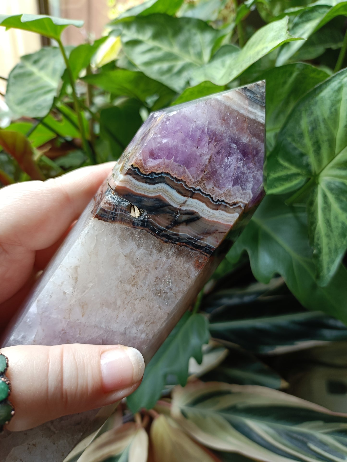 Amethyst & Mexican Lace Agate Tower - 1109g