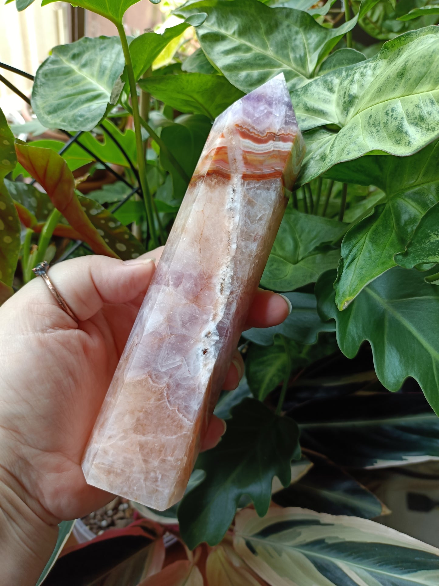 Amethyst & Mexican Lace Agate Tower - 579g