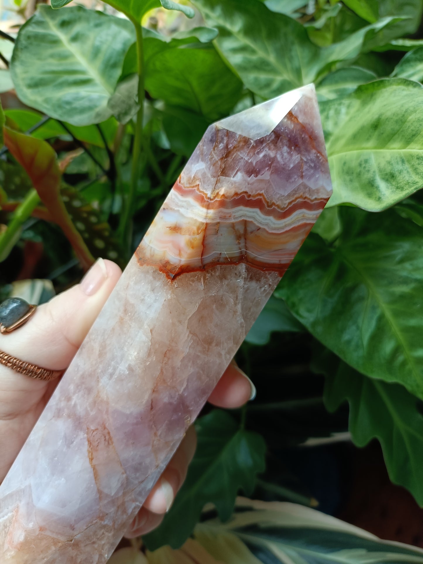 Amethyst & Mexican Lace Agate Tower - 875g