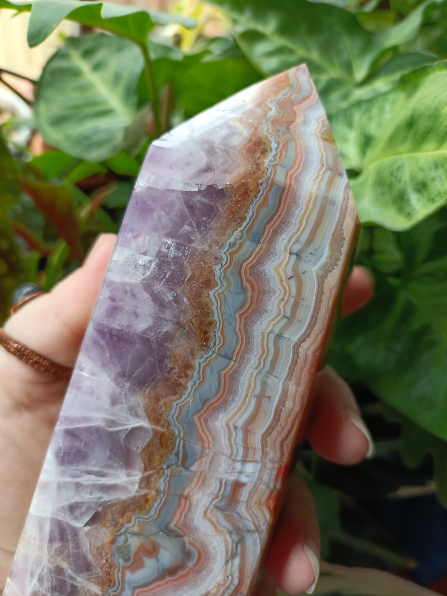 Amethyst & Mexican Lace Agate Tower - 1353g