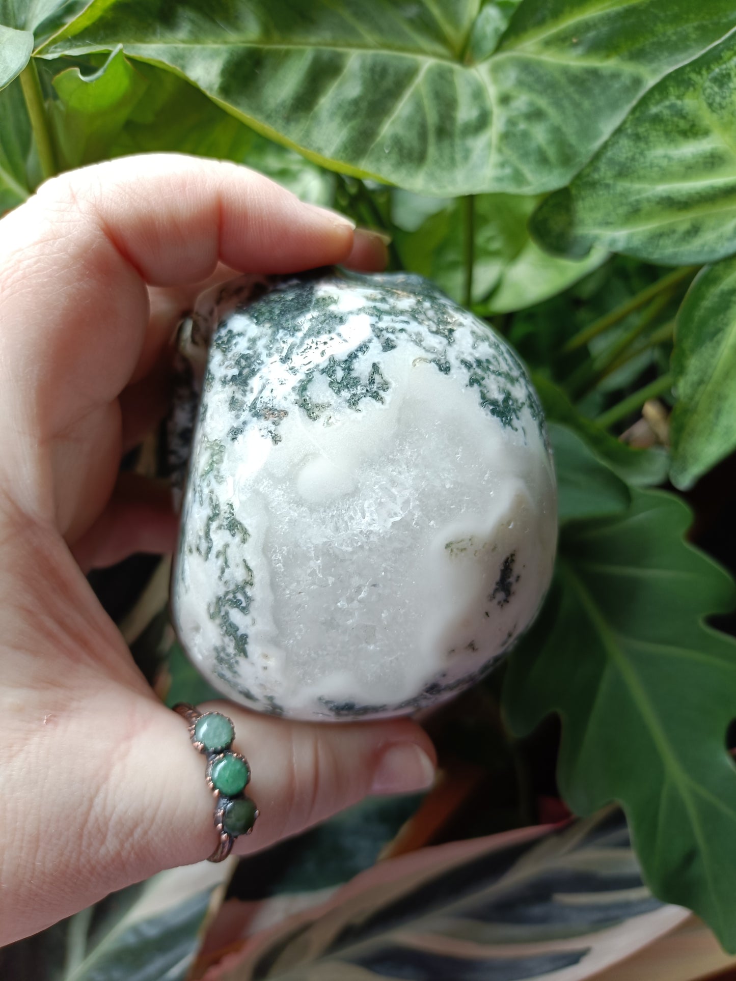 Moss Agate Skull Carving - 653g