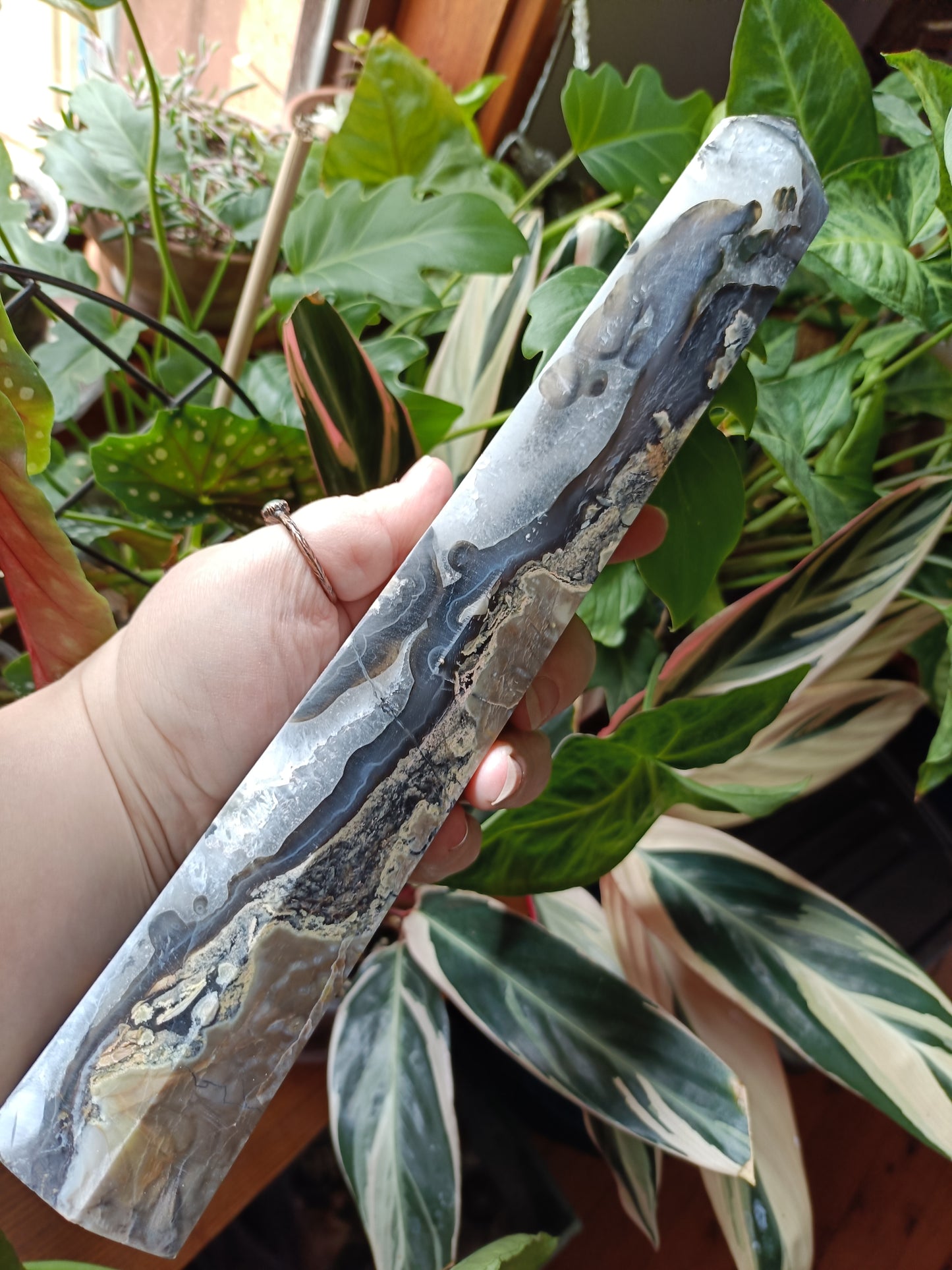 Volcanic Agate & Quartz Tower - 1225g