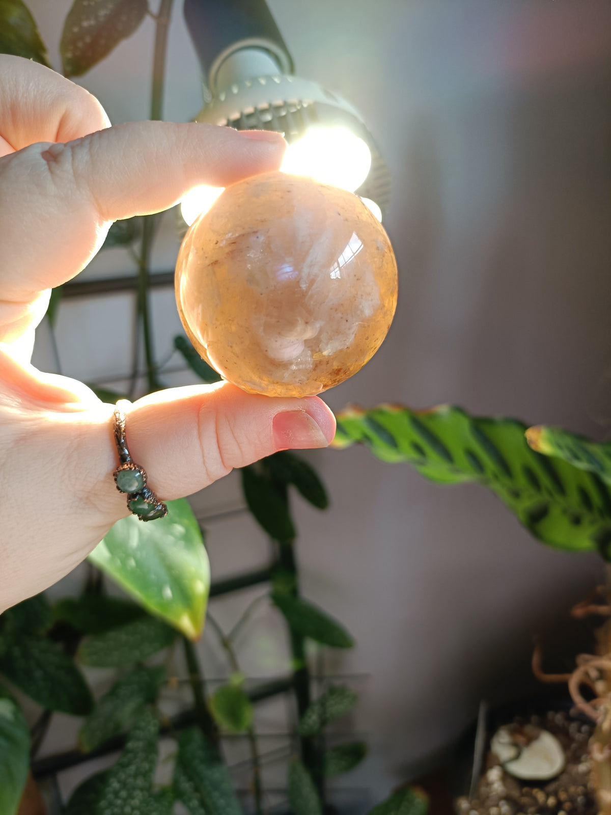 Smokey Quartz with Hematite and Moonstone Inclusions Sphere - 165g