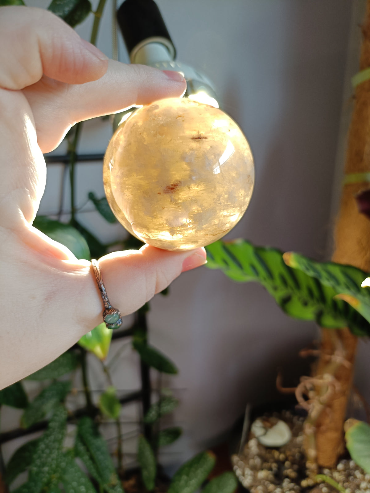 Smokey Quartz with Hematite and Moonstone Inclusions Sphere - 292g