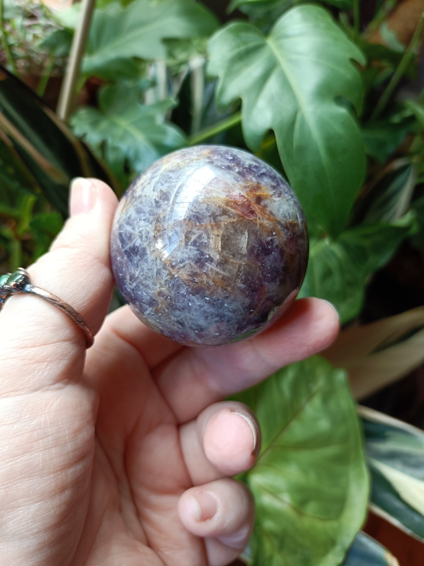 'Unicorn Stone' Pink Tourmaline & Lepidolite in Smokey Quartz Sphere - 228g