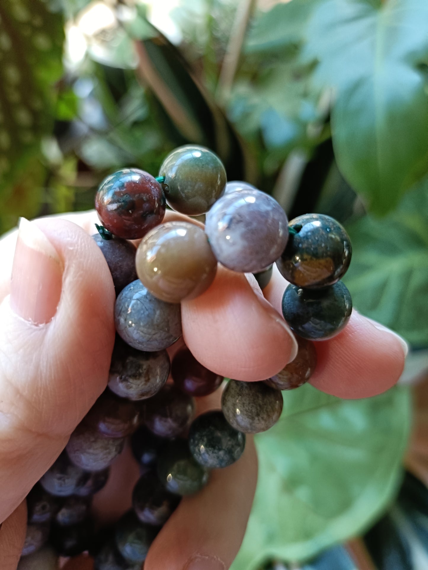 Ocean Jasper & Moss Agate Round Beaded Stretch Bracelet - 10mm