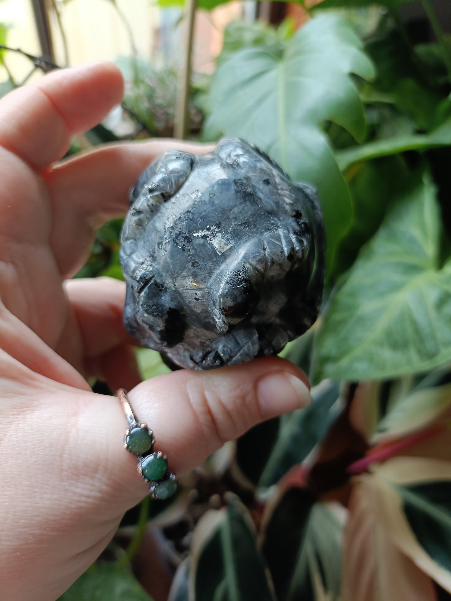 Larvikite Skull & Snake Carving - 273g