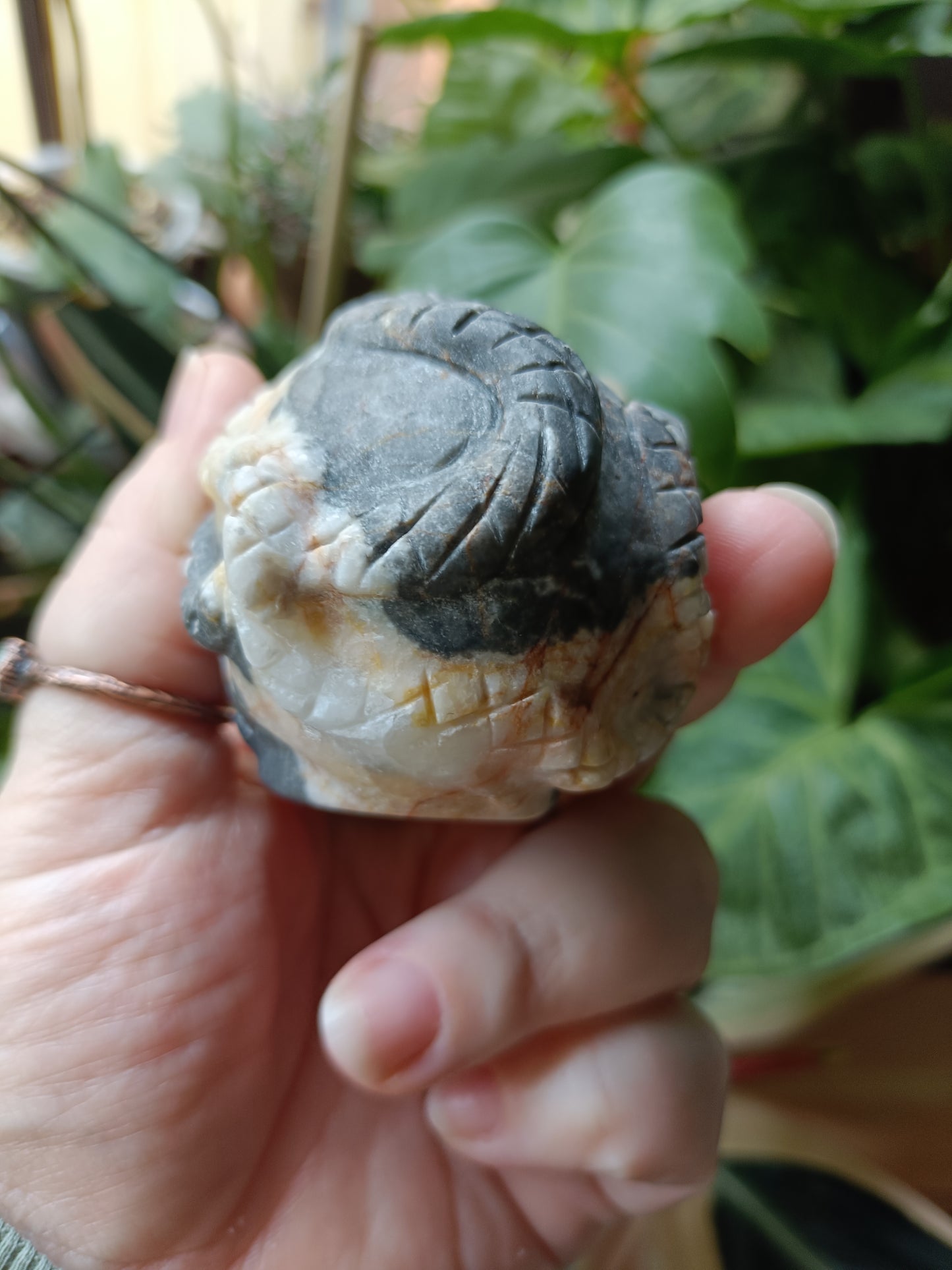 Zebra Jasper Skull & Snake Carving - 274g