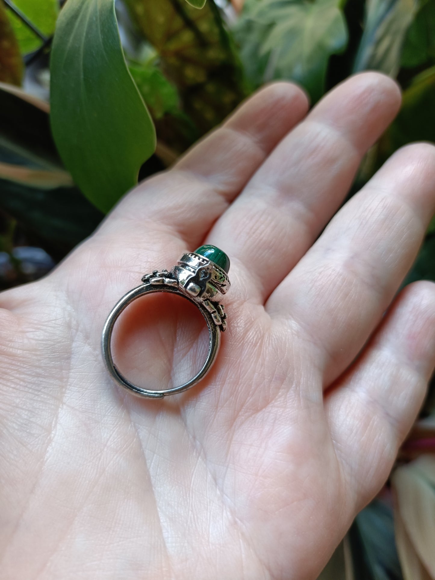 Malachite Poison Ring - Silver-Plated Copper