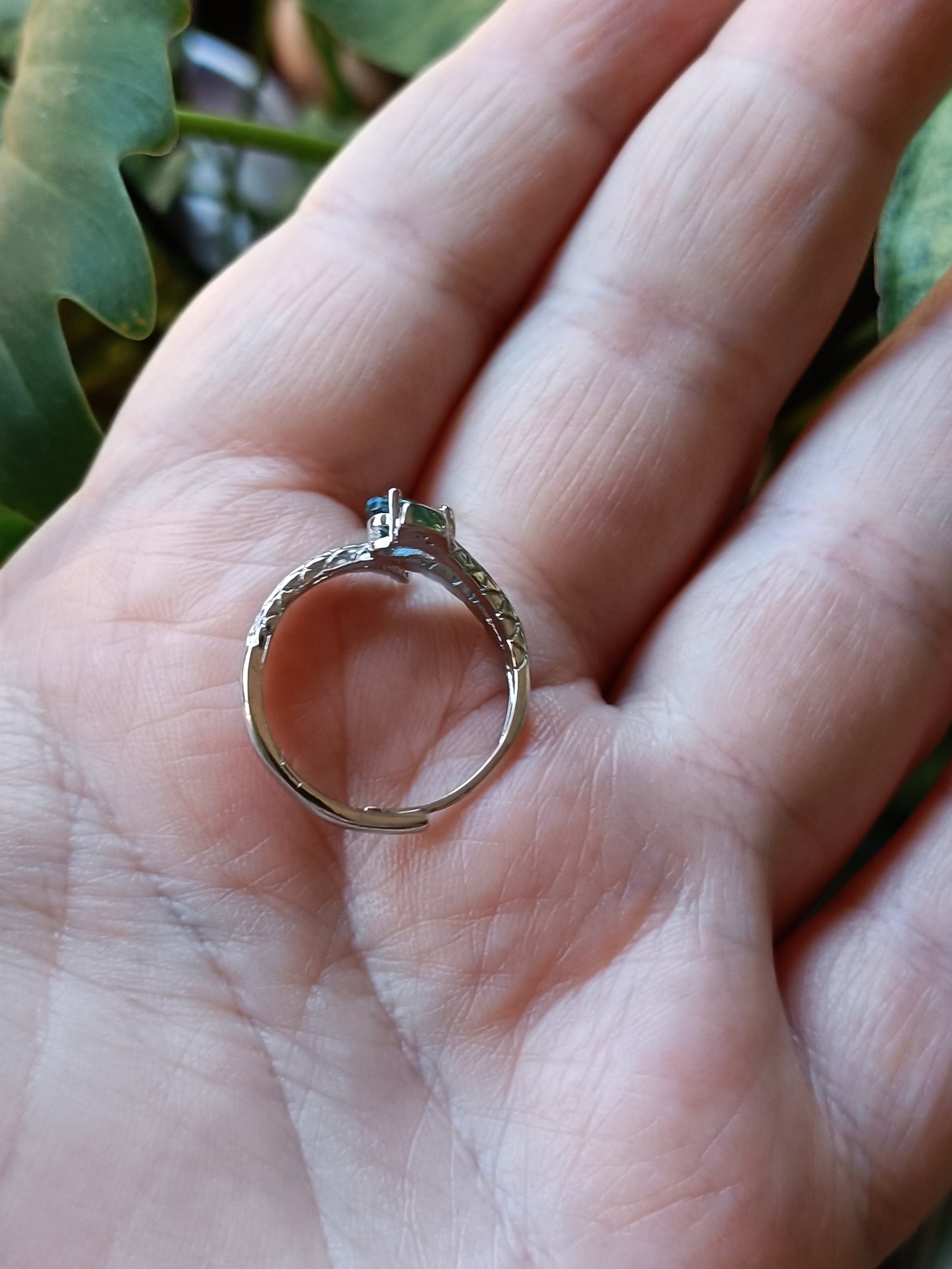 Pear Shaped Snake Blue CZ Ring - Silver-Plated Copper