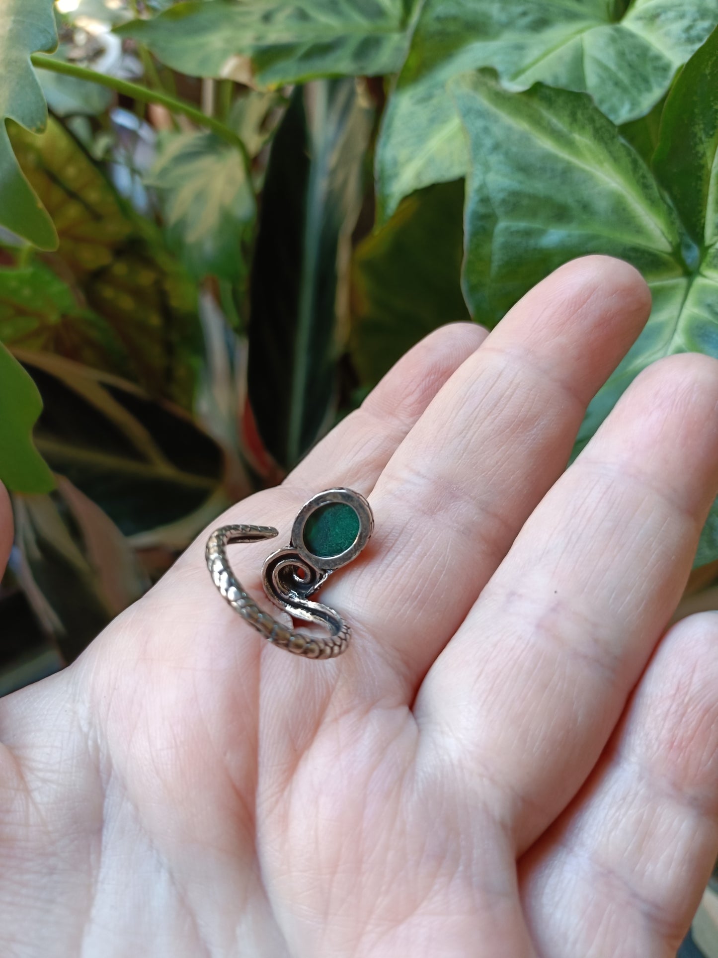 Oval Malachite Ring - Silver-Plated Copper