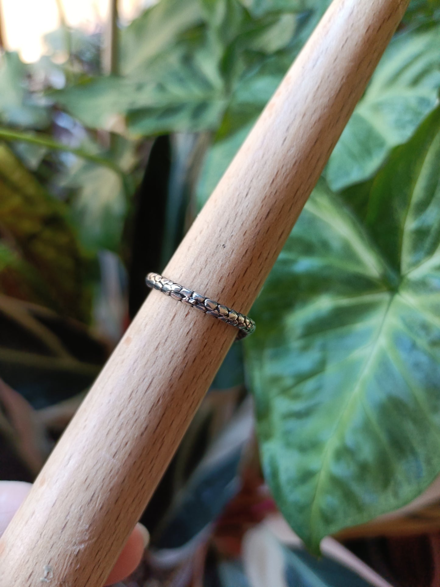 Oval Prehnite & Epidote Ring - Silver-Plated Copper