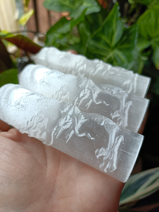 Satin Spar Dragon Tower Carving - 110-120g
