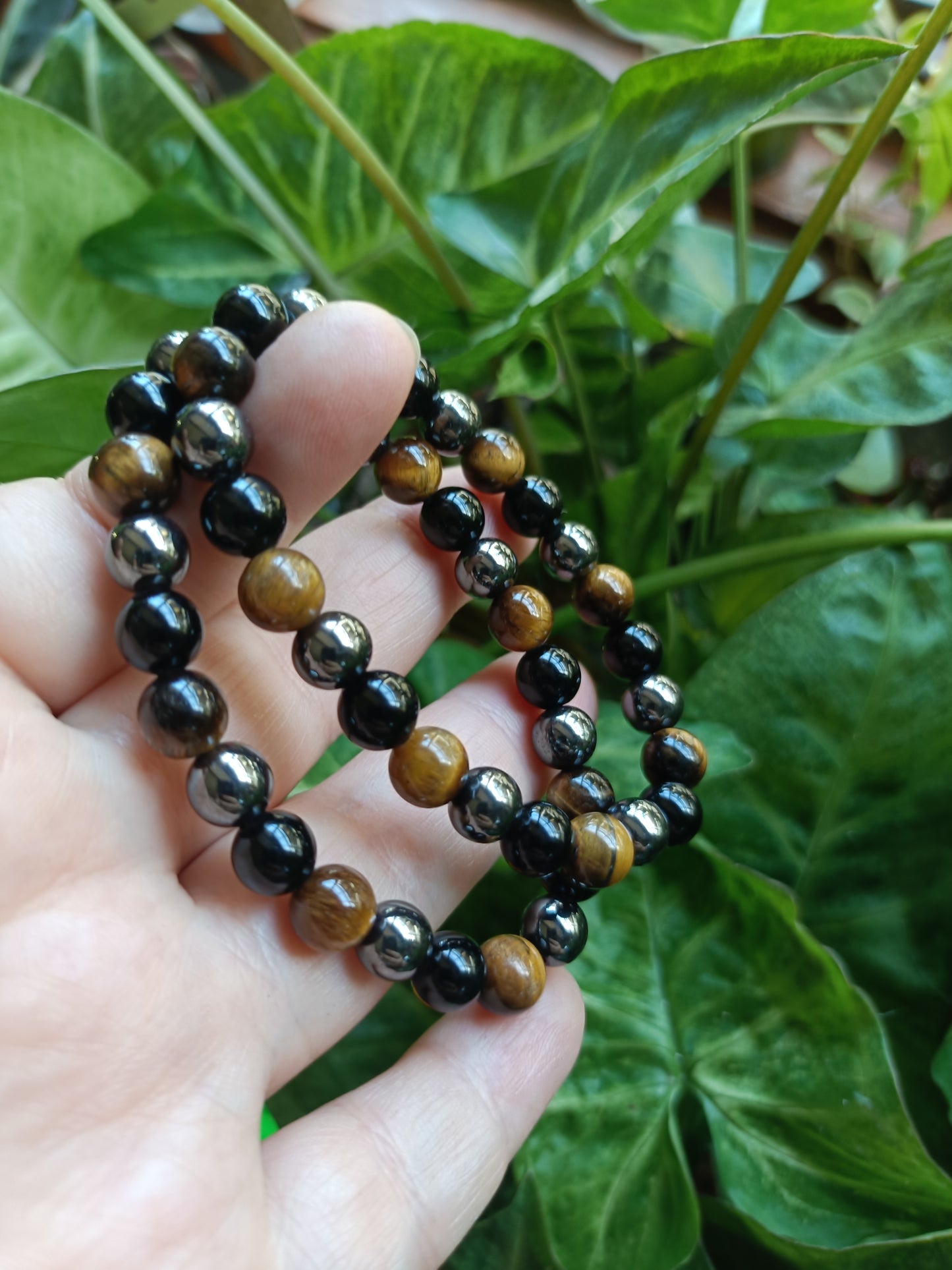 Triple Protection Bracelet - Tigers Eye, Black Obsidian, Hematite - 8mm