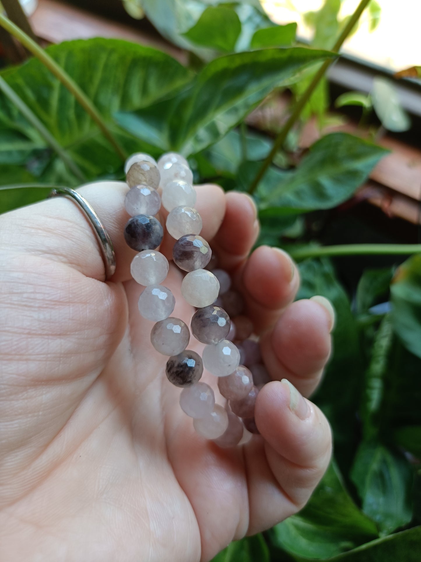 Faceted Purple Adventurine Round Beaded Stretch Bracelet - 8mm