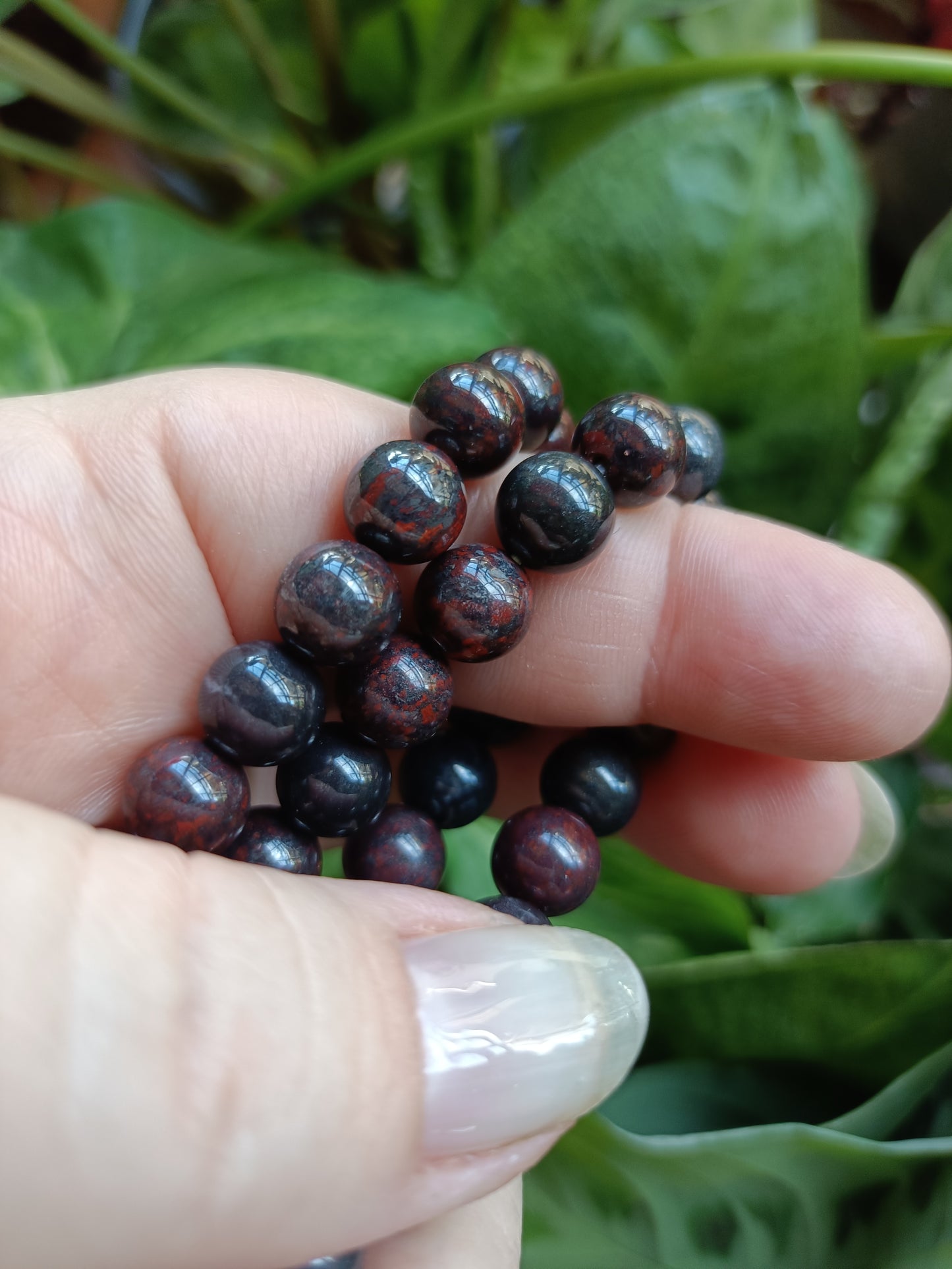 Chicken Blood Stone Round Beaded Stretch Bracelet - 8mm
