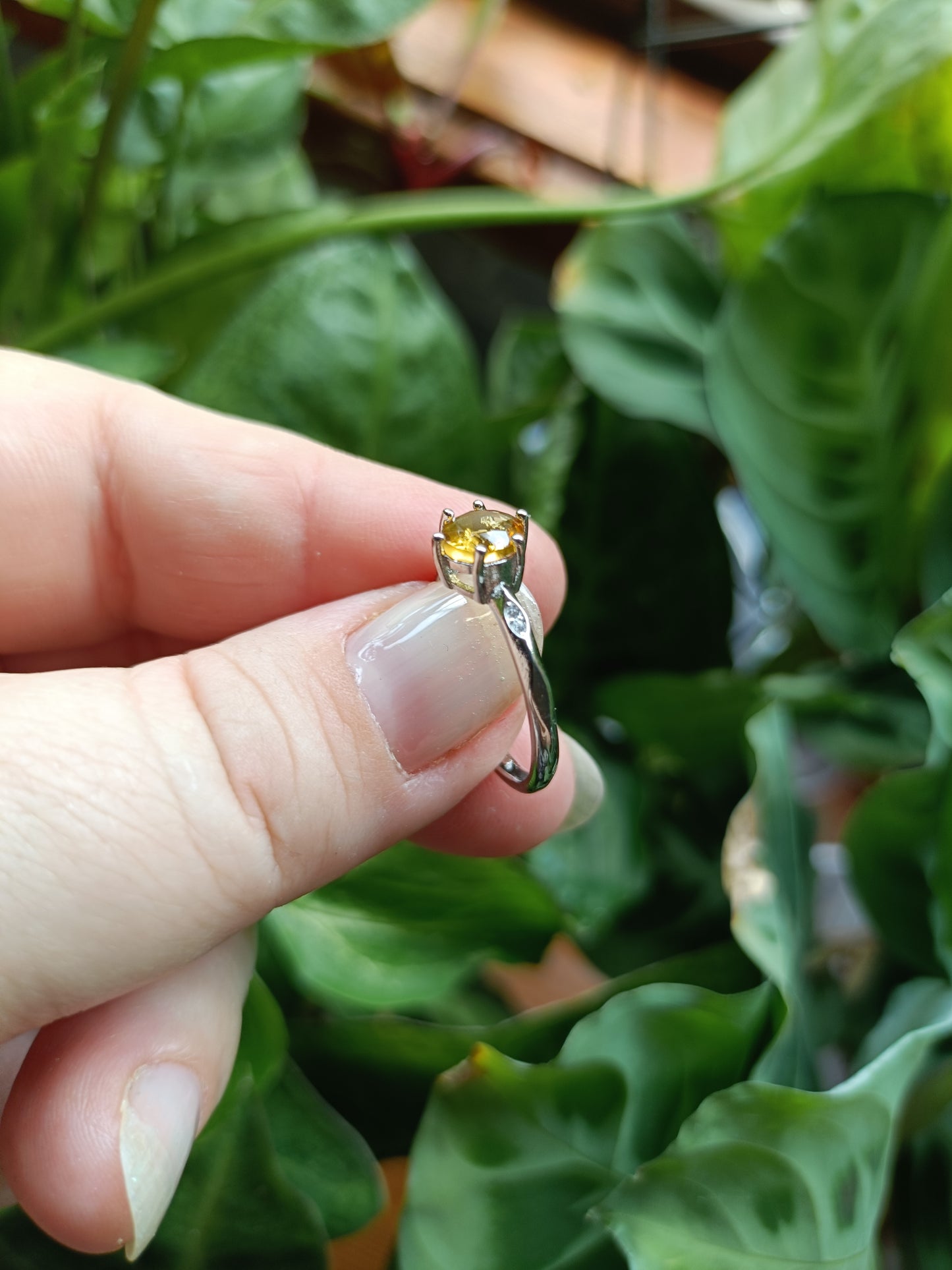 Faceted Citrine Ring - Silver-Plated Copper