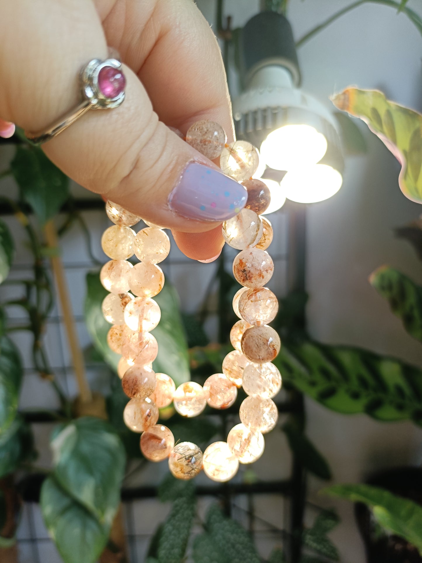 Rutilated Fire Quartz Round Beaded Stretch Bracelet - 10mm