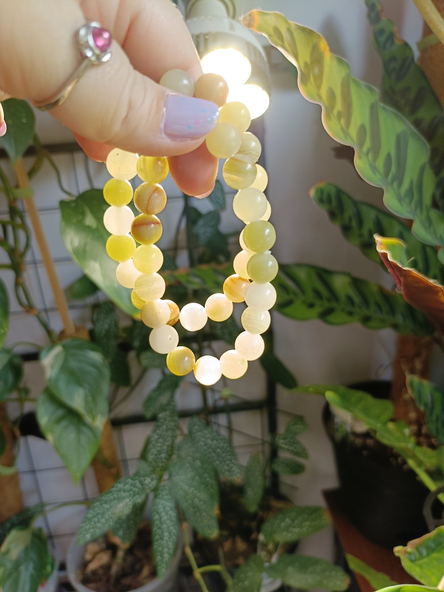 Banded Calcite Round Beaded Stretch Bracelet - 10mm