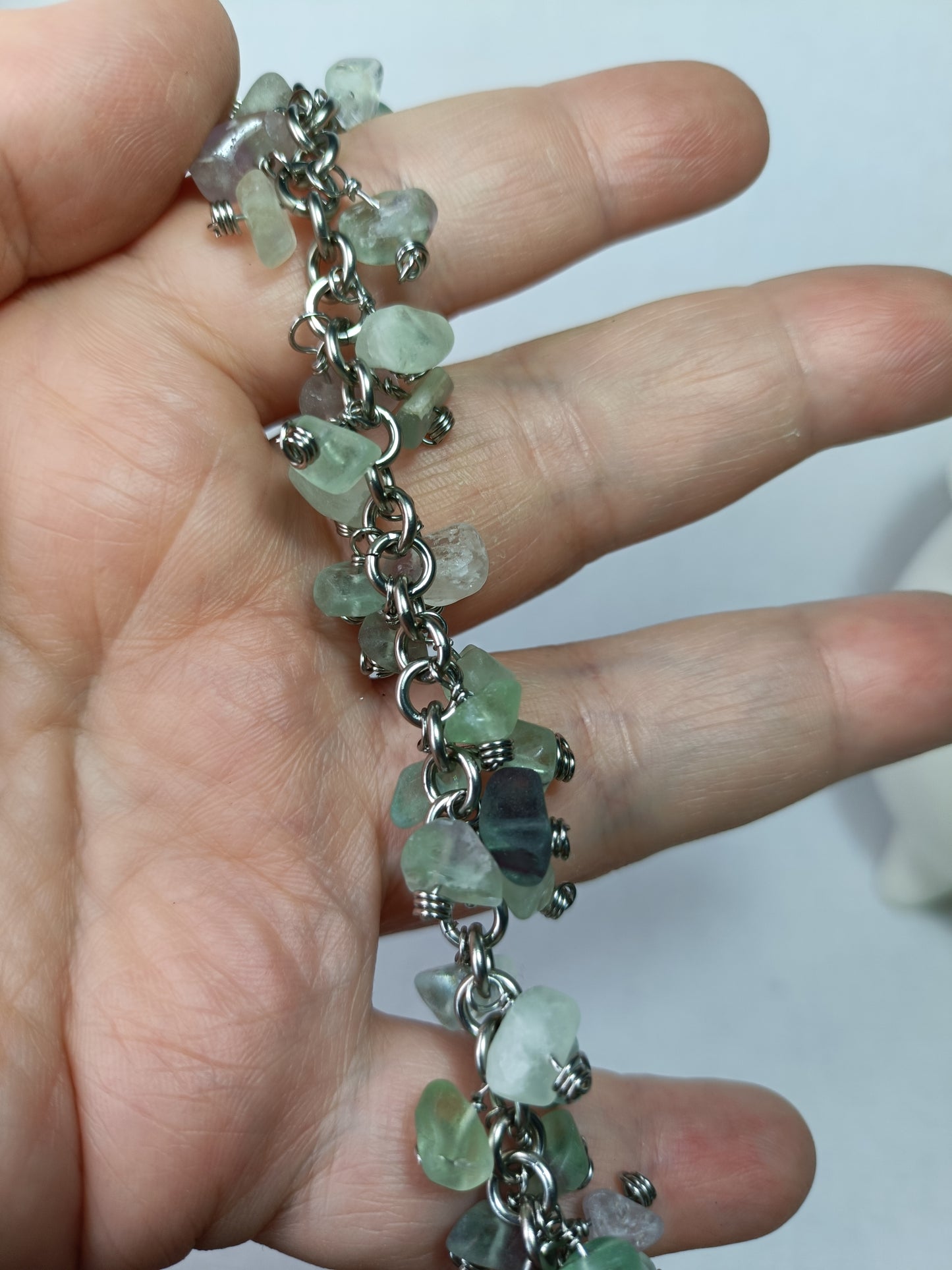 Fluorite Chainmail Charm Bracelet - Stainless Steel