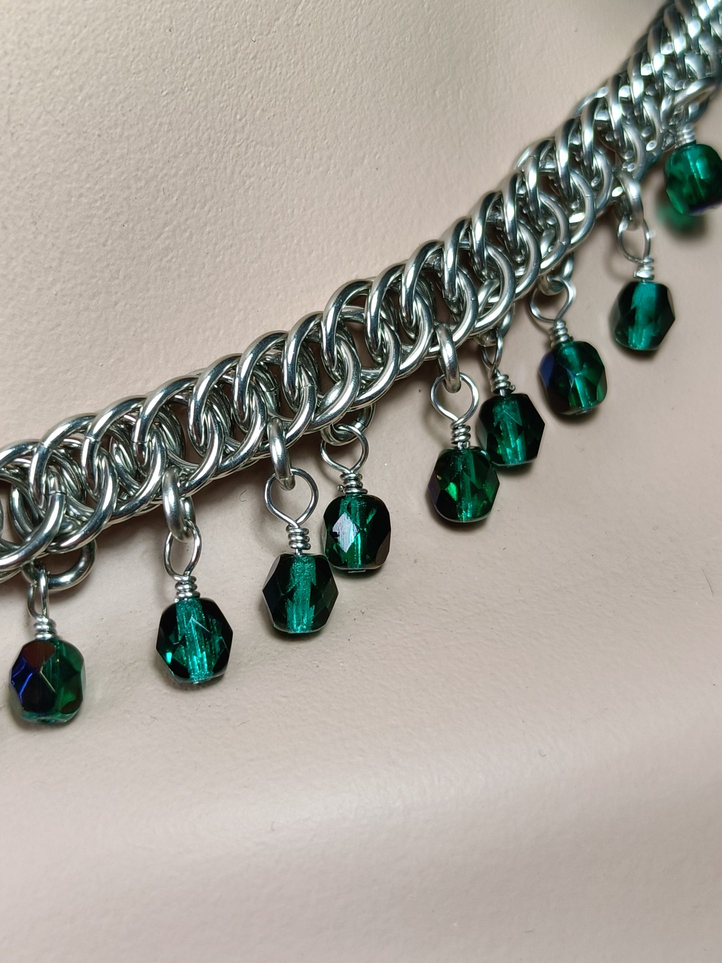 HP 4-1 Chainmail Necklace with Swarovski Elements and Fire Polished Beads - Stainless Steel