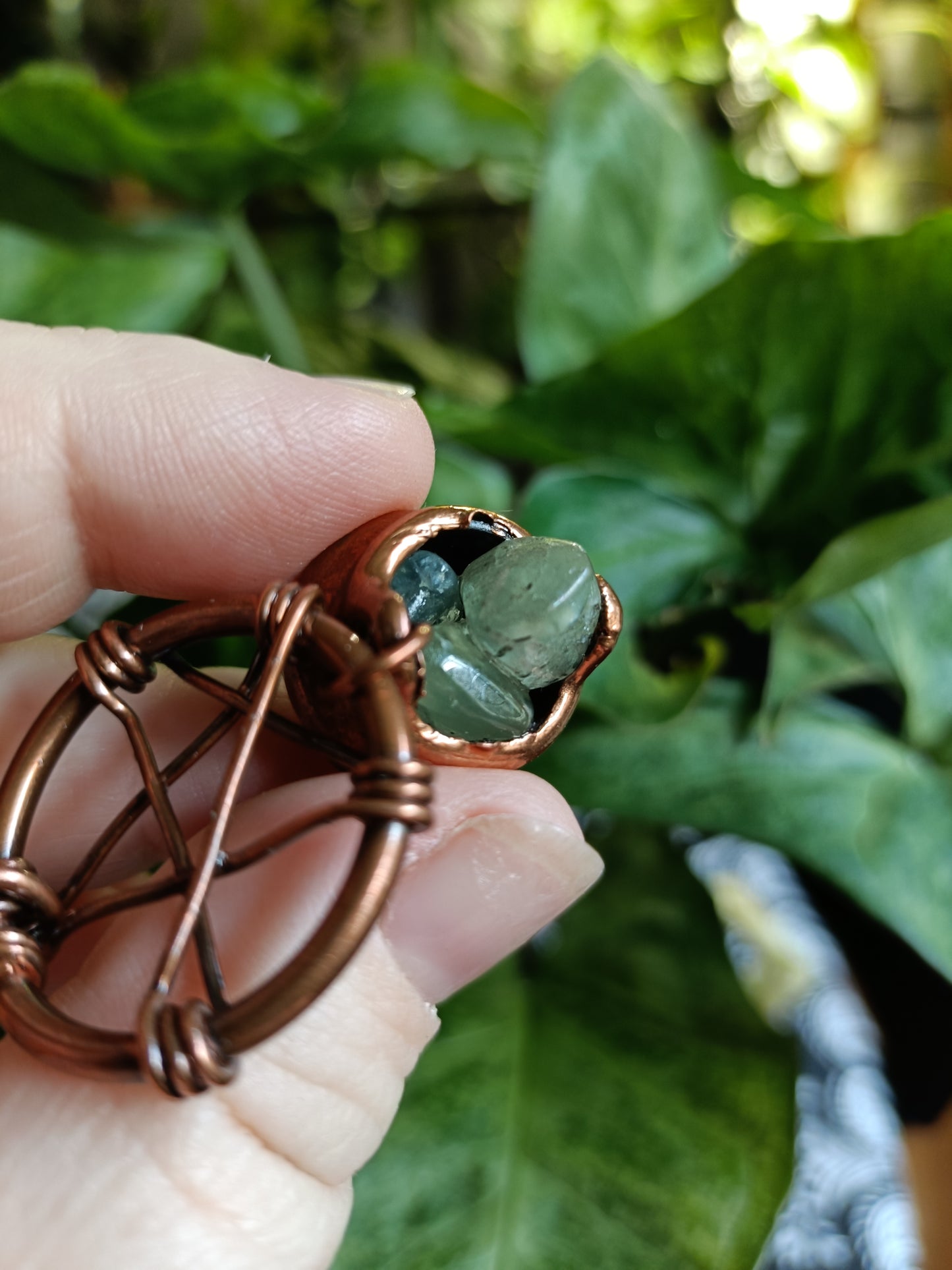 Handmade Prehnite Pentagram and Cauldron Pendant Necklace