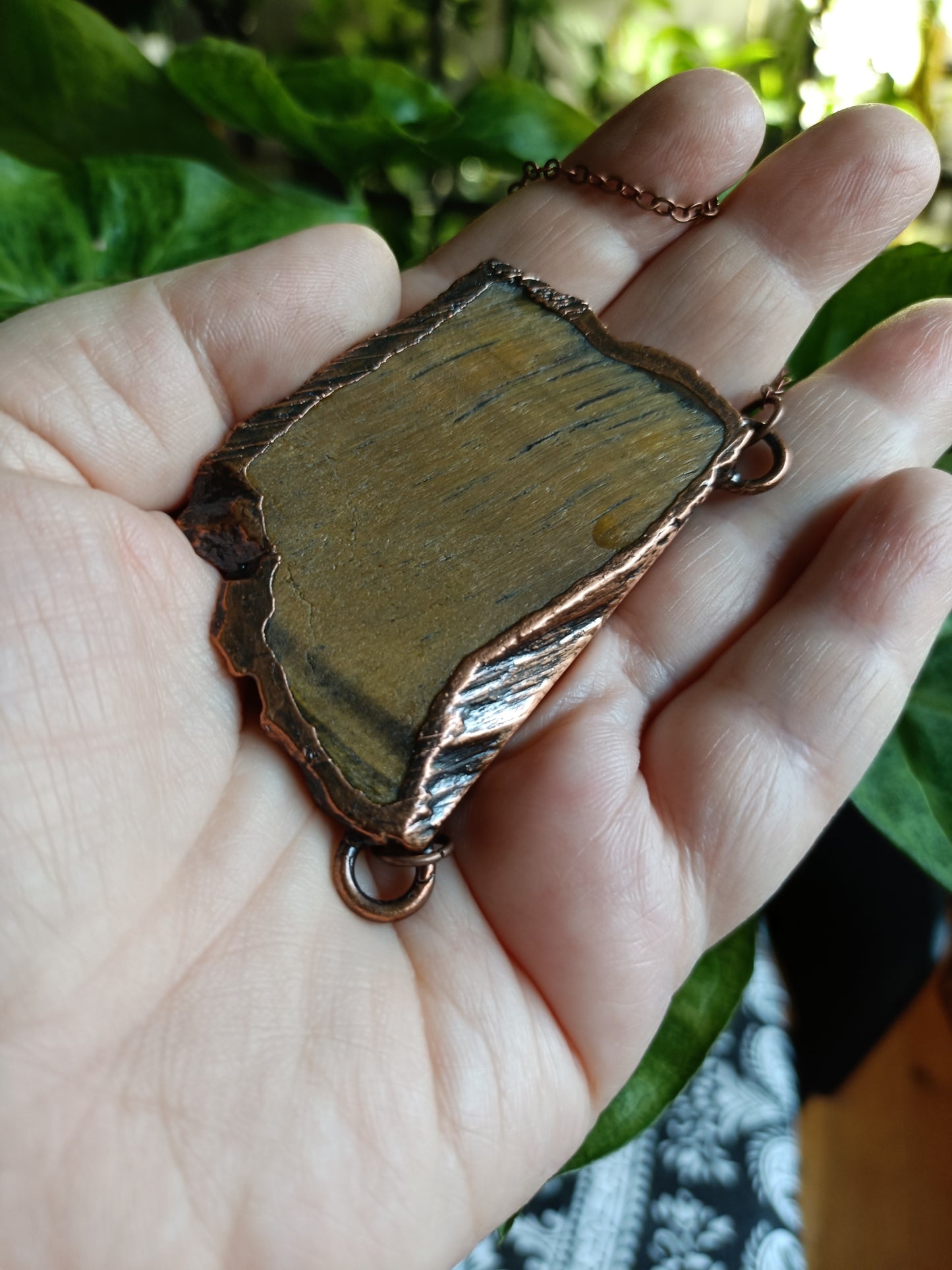 Handmade Tigers Eye Copper Electroformed Pendant Necklace