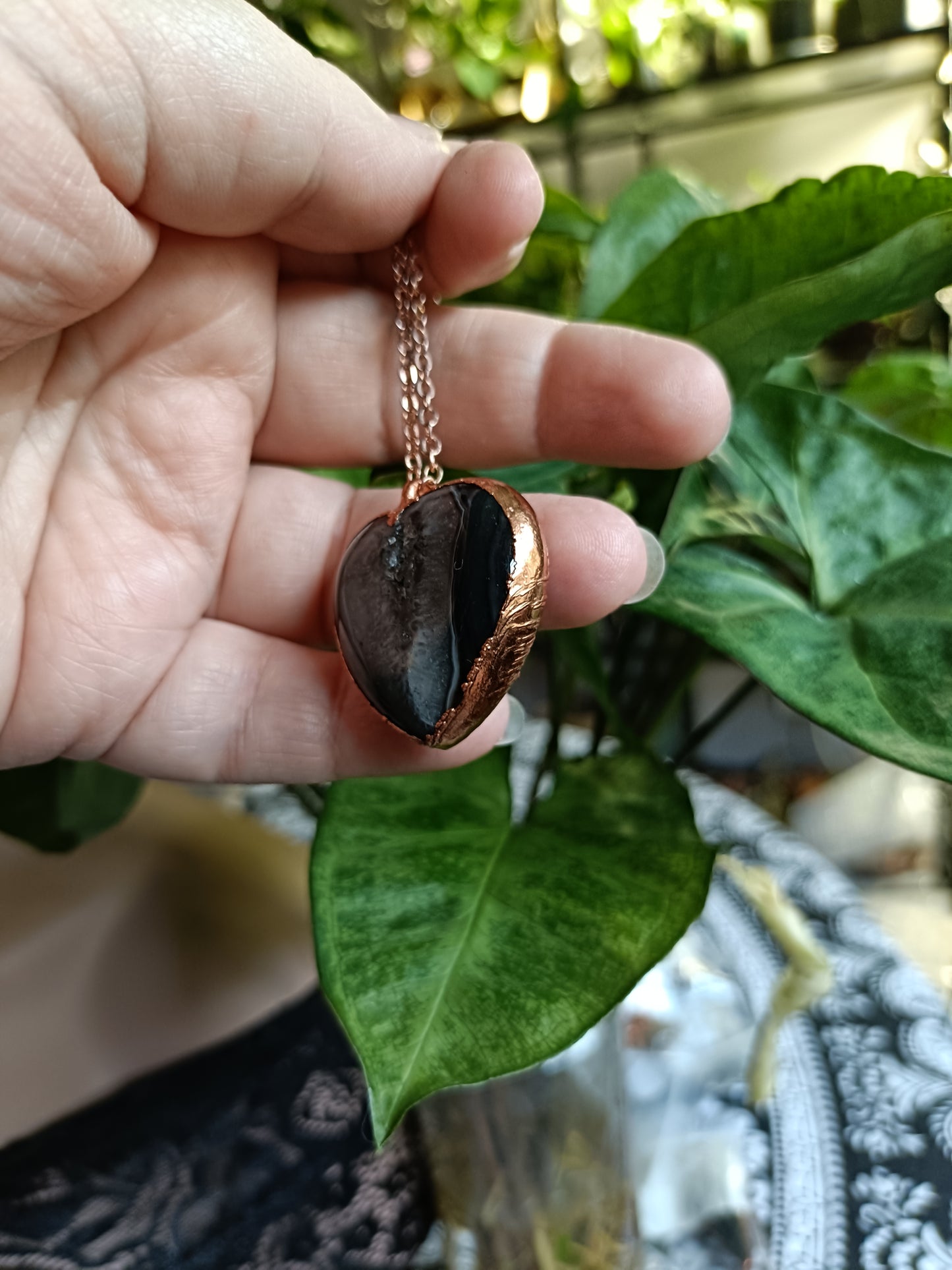 Sardonyx Agate Heart Copper Electroformed Pendant Necklace