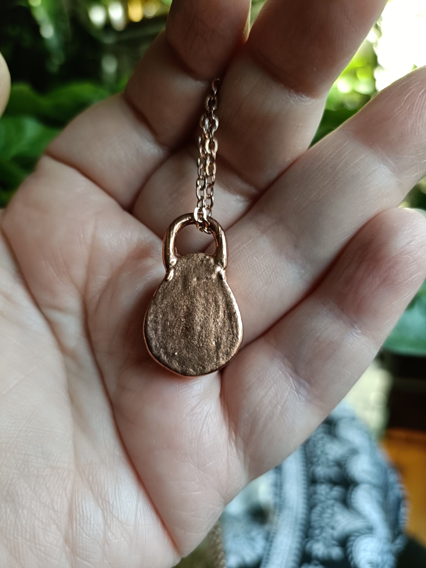 Handmade Green Goldstone Copper Electroformed Pendant Necklace