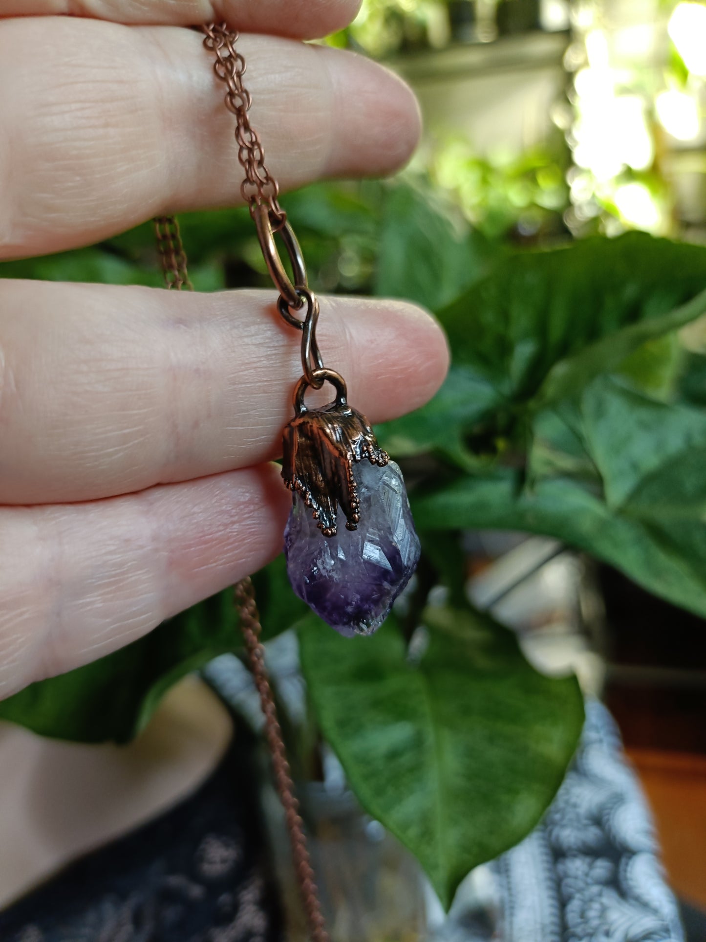 Rough Amethyst Point Copper Electroformed Pendant Necklace