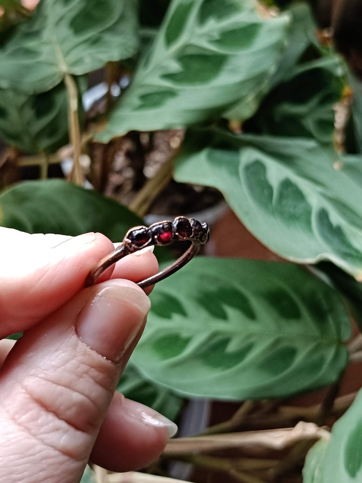 Garnet Copper Electroformed Ring - Size US 9.5 - UK S 1/2 - D 19.3mm