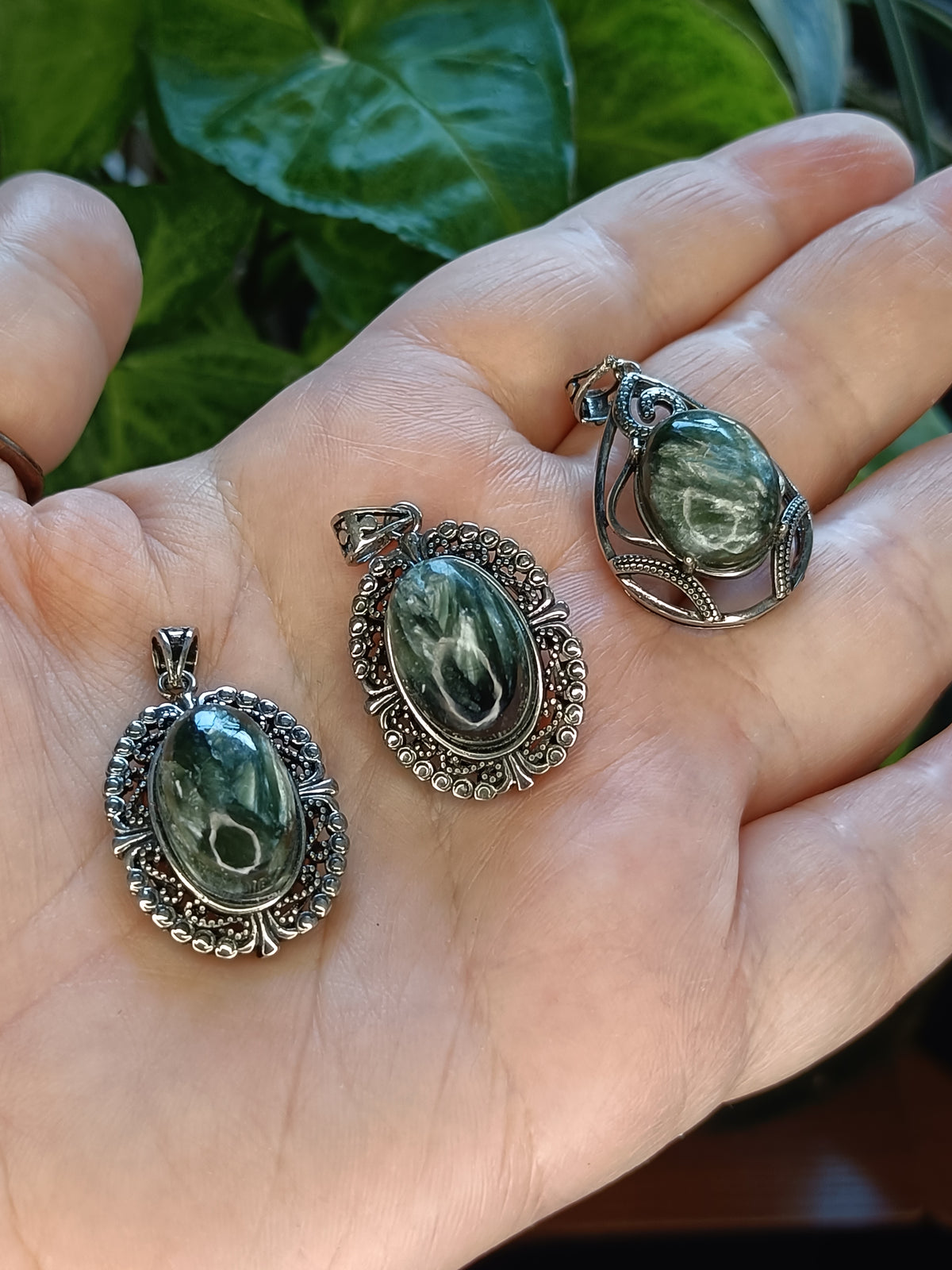 Seraphanite Teardrop Filigree Pendant - Silver-Plated Copper