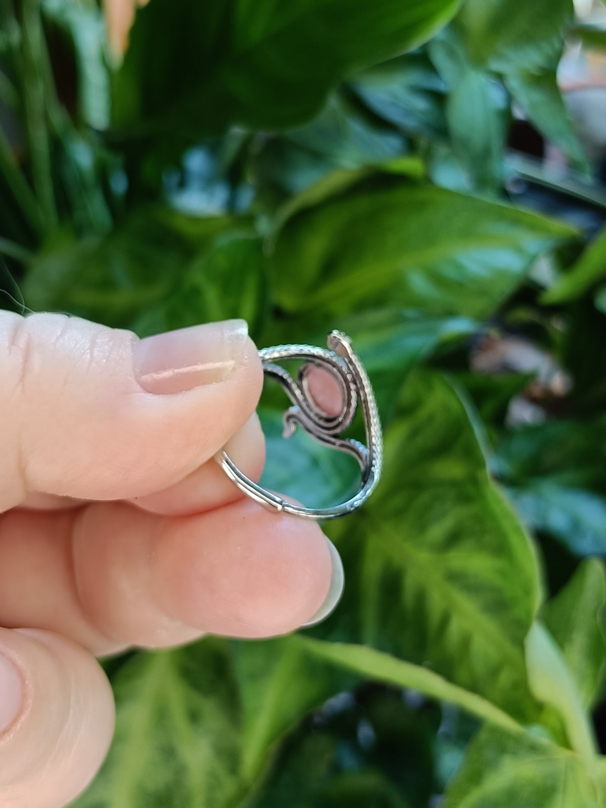 Rhodochrosite Snake Ring - Silver-Plated Copper
