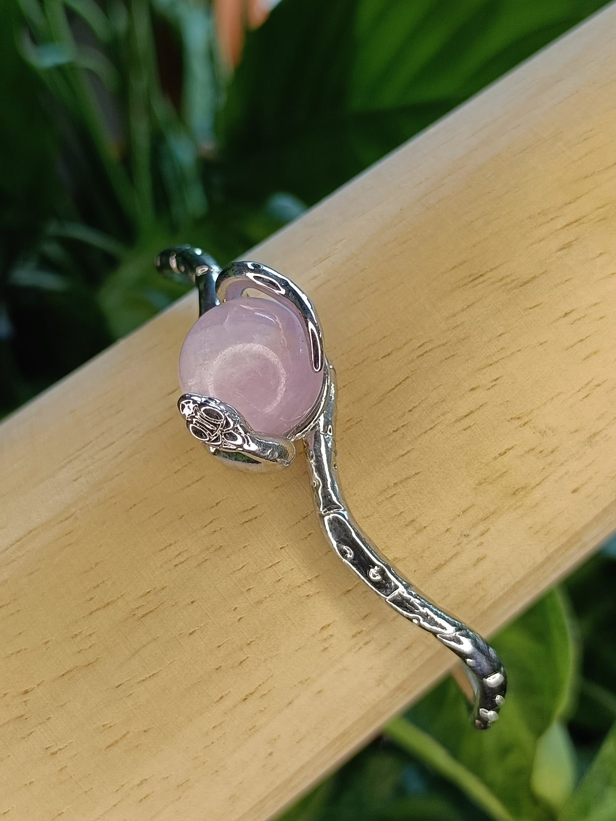 Kunzite Snake Bangle - Silver-Plated Copper