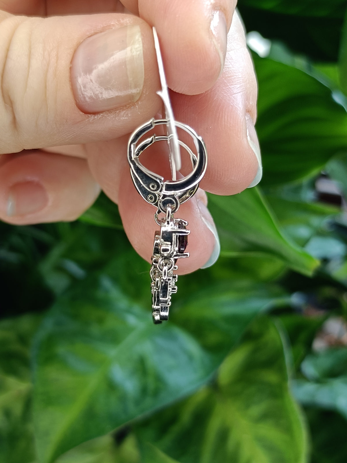 Garnet Dream Catcher Sleeper Earrings - Silver-Plated Copper