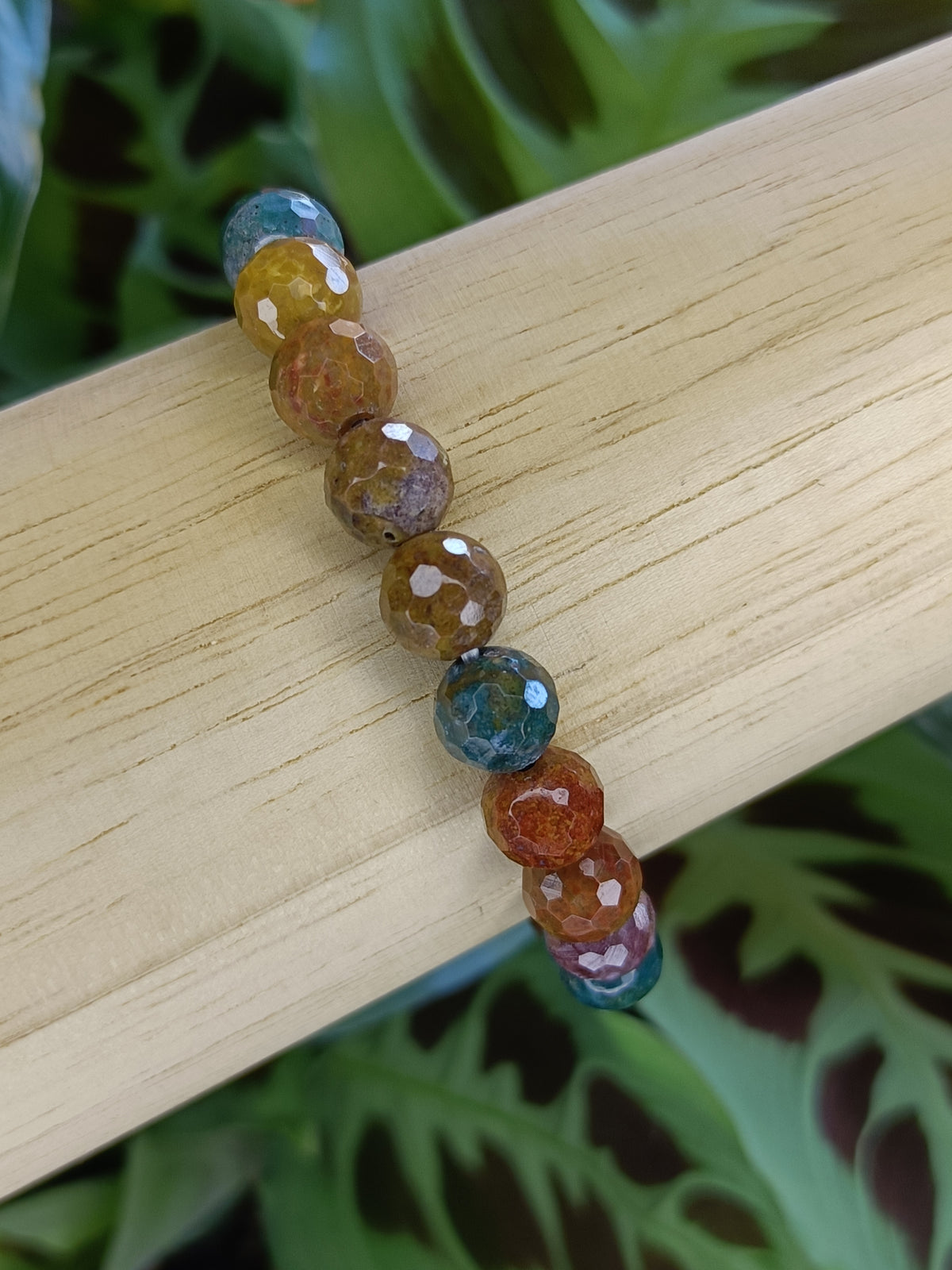 Faceted Ocean Jasper Round Beaded Stretch Bracelet - 8mm