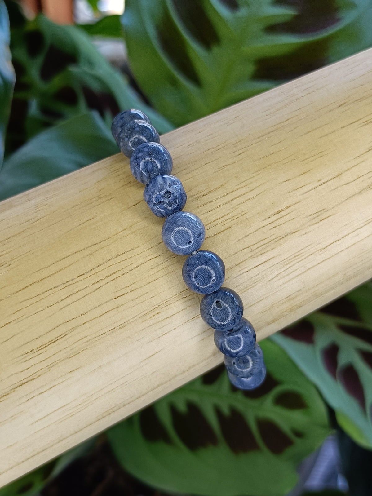 Blue Coral Beaded Stretch Bracelet - 8mm