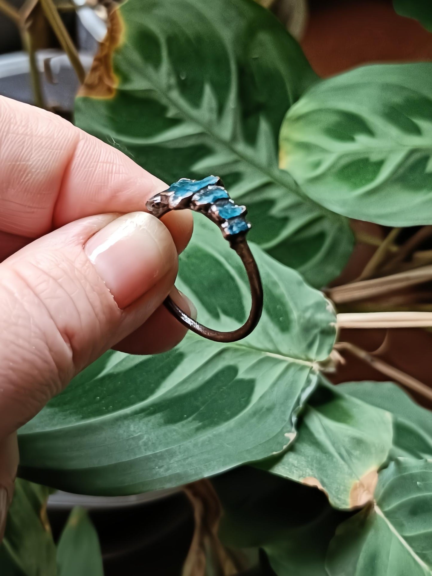 Blue Apatite Copper Electroformed Ring - Size US 11.5/ - UK W1/2 - D 21mm