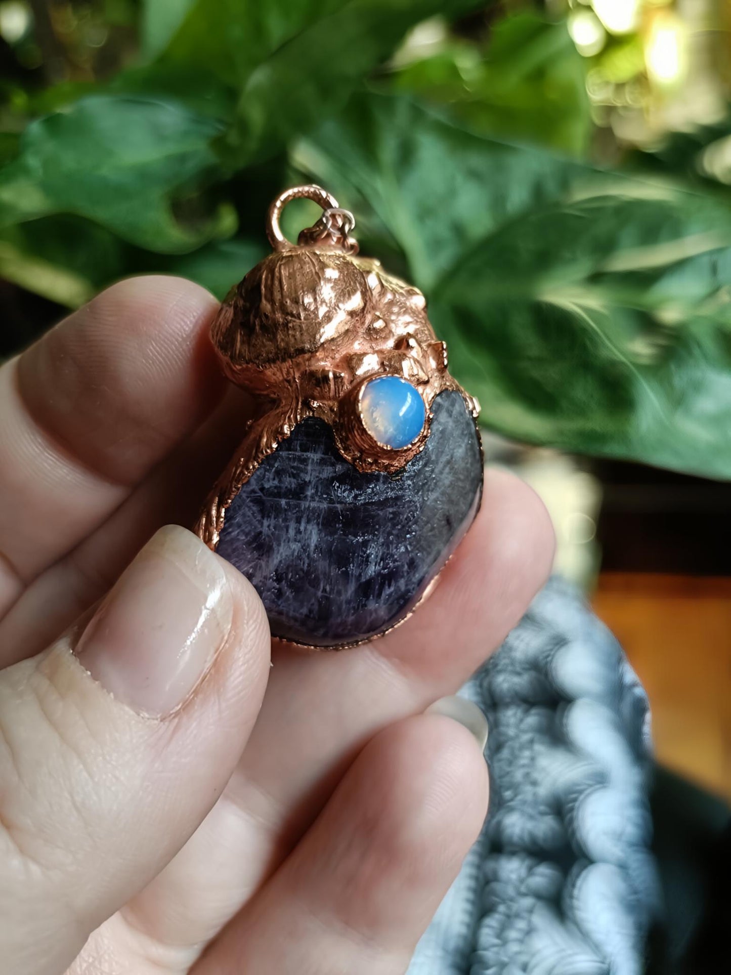 Handmade Amethyst Shell and Opalite Pendant Necklace