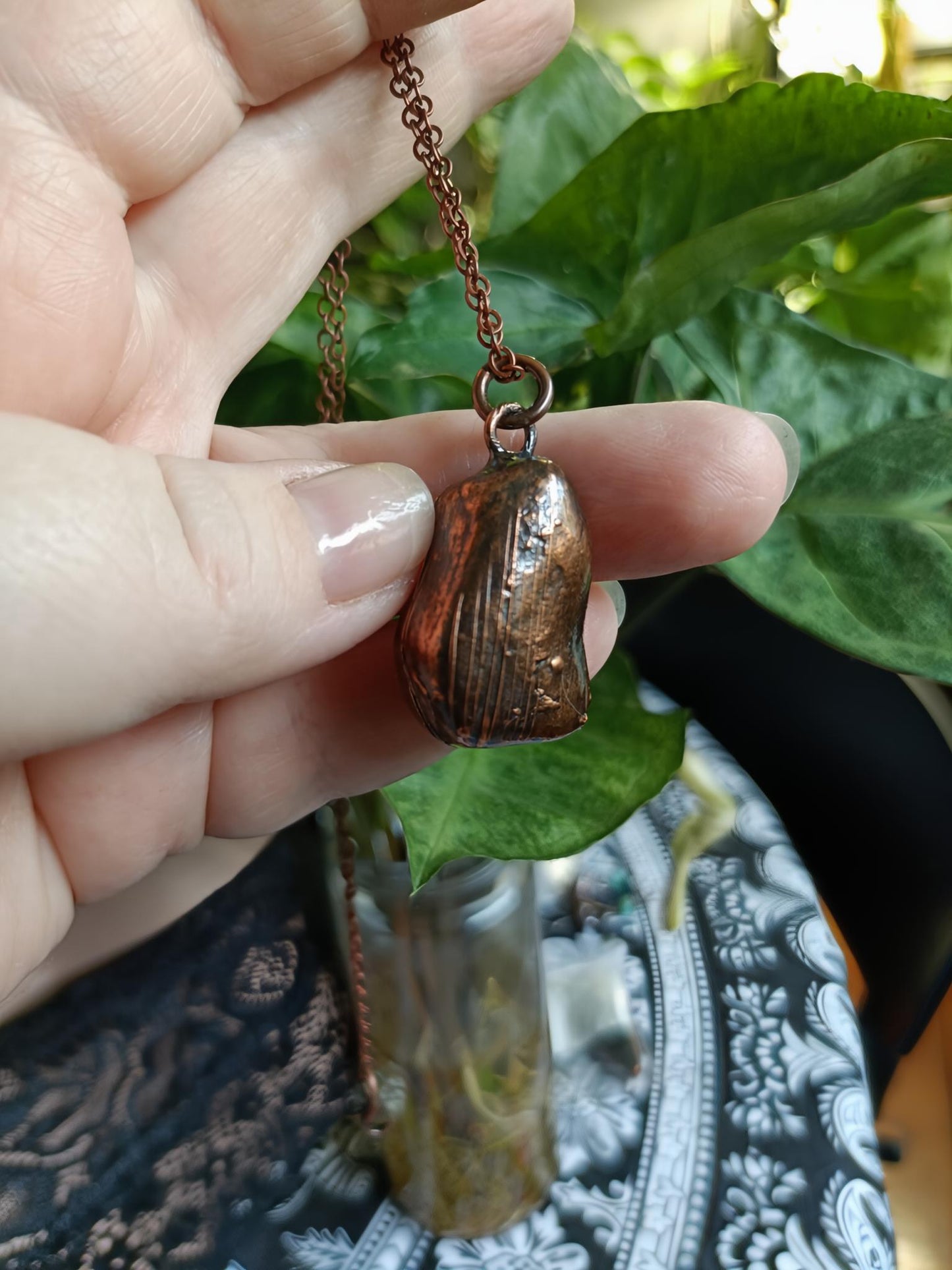 Tigers Eye Tumble Stone Copper Electroformed Pendant Necklace