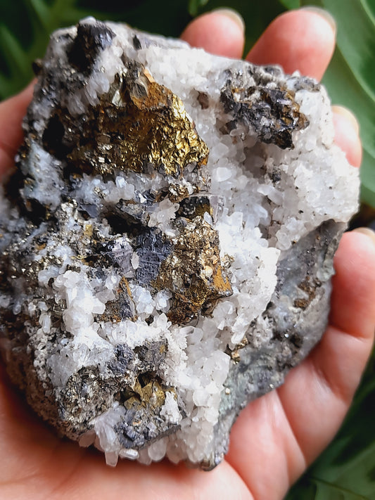 Quartz Specimen with Pyrite Inclusions - 841g