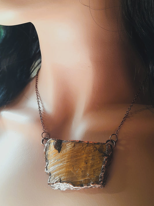 Handmade Tigers Eye Copper Electroformed Pendant Necklace