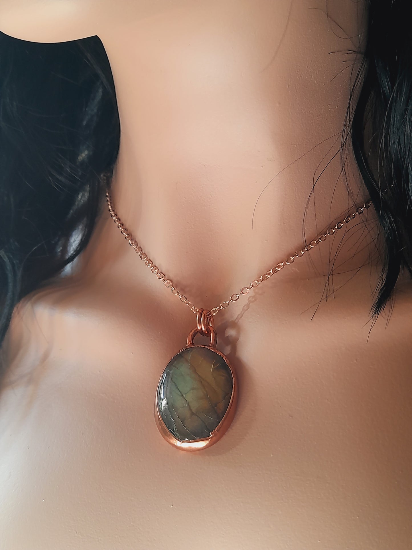 Golden Flash Labradorite Pendant on Leather Cord