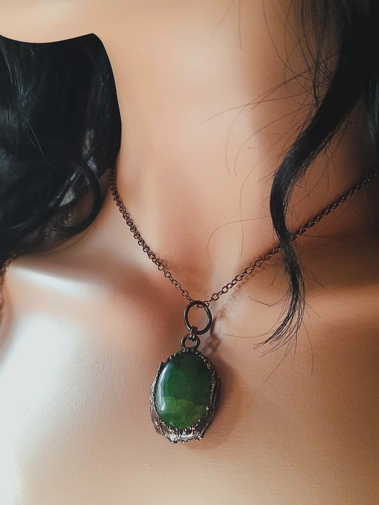Handmade Green Dyed Dragon Vein Agate Pendant Necklace