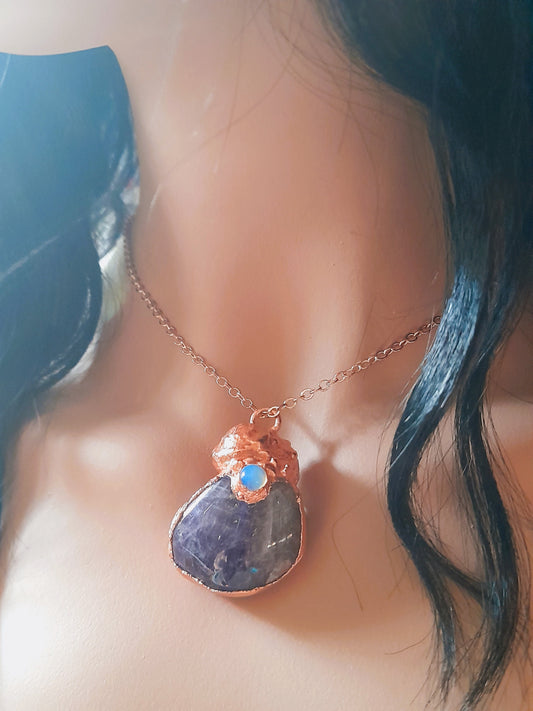 Handmade Amethyst Shell and Opalite Pendant Necklace