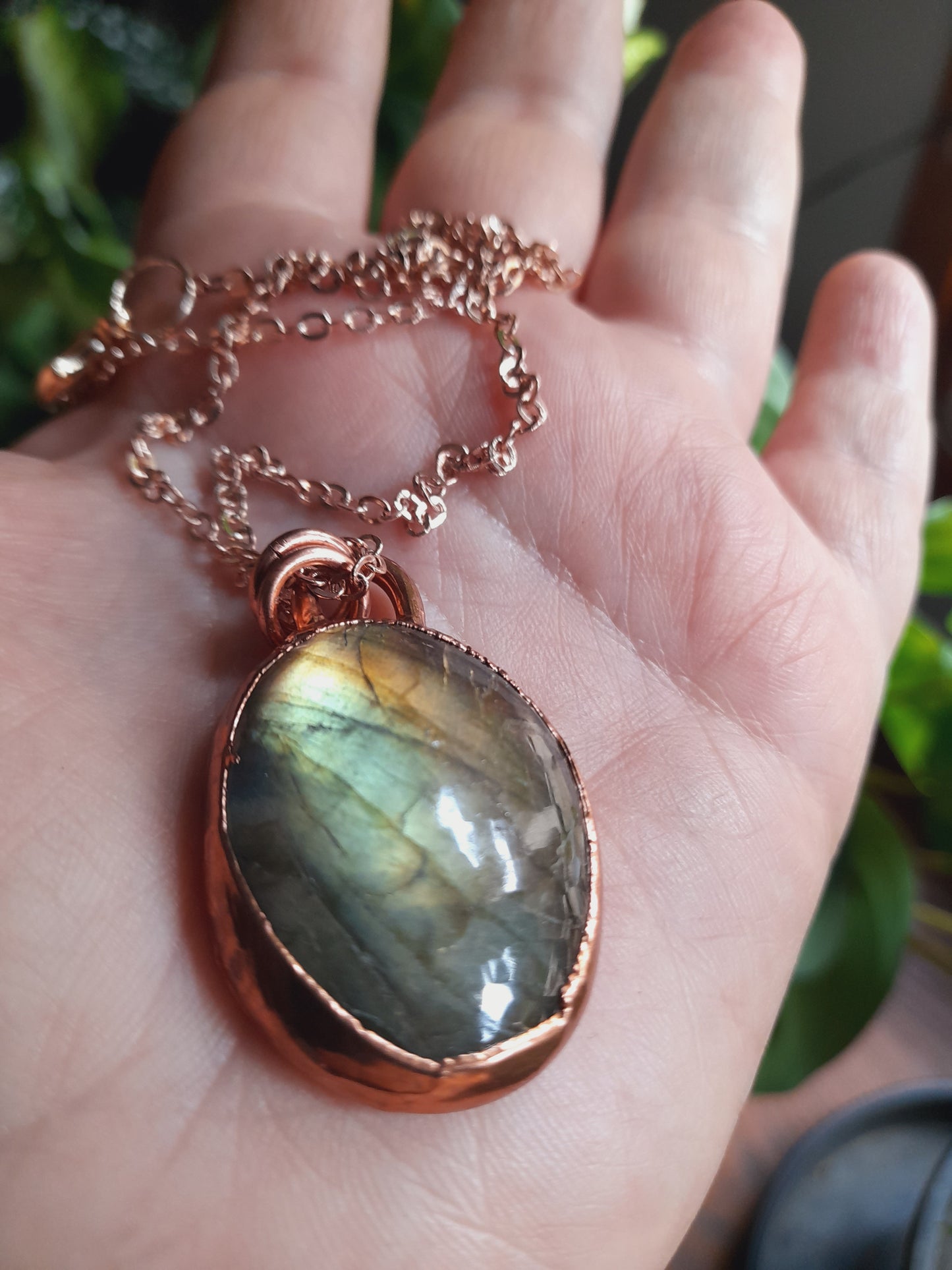 Golden Flash Labradorite Pendant on Leather Cord